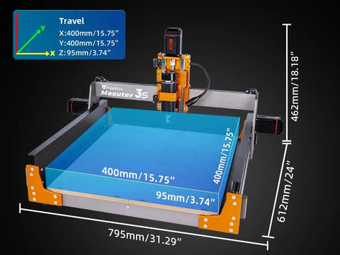 Masuter 3S CNC Router Machine With NEMA 23 Closed Loop Stepper Motors 400W Spindle 3 Axis Engraving Milling Machine dimensions