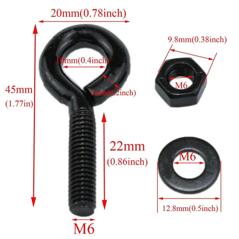 Heavy Duty Black Carbon Steel Eye Bolts Set Of 12 With Nuts And Washers One Quarter Inch By One Inch Hook and Shoulder Lifting Rings