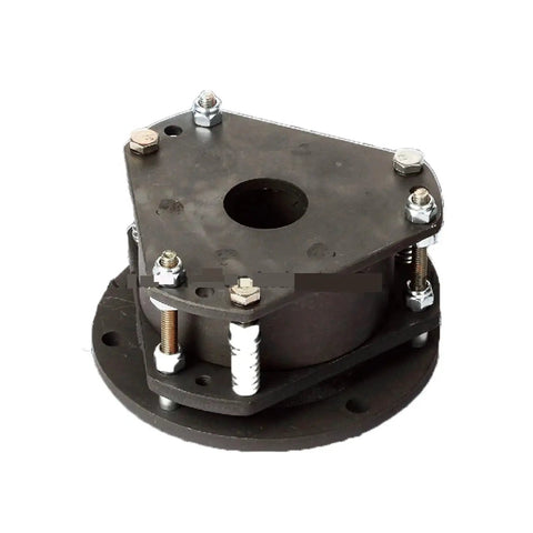 Front view of a metal electromagnetic power-off brake assembly with mounting flange and bolts