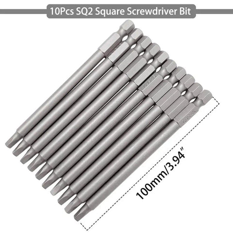 10 Pc Magnetic Square Drill Bit Set 100mm Hex Shank Robertson Square Drive Bits for Pocket Hole Jig S2 Alloy Steel
