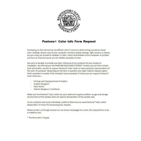 Pantone Color Info Form Request from Renovator's Supply Manufacturing with instructions and contact information