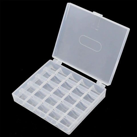 Open view of YEQIN clear plastic bobbin box with 25 slots for storing bobbins