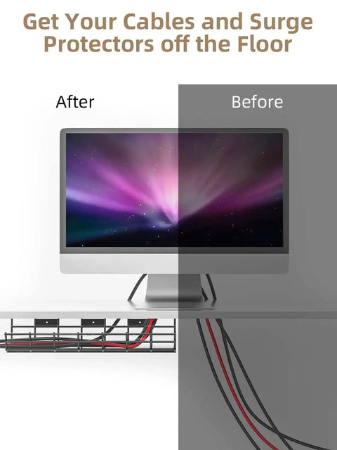 Before and after using 2 Pack Under Desk Cable Management Trays Large Sturdy Metal Cord Organizer For Office And Home