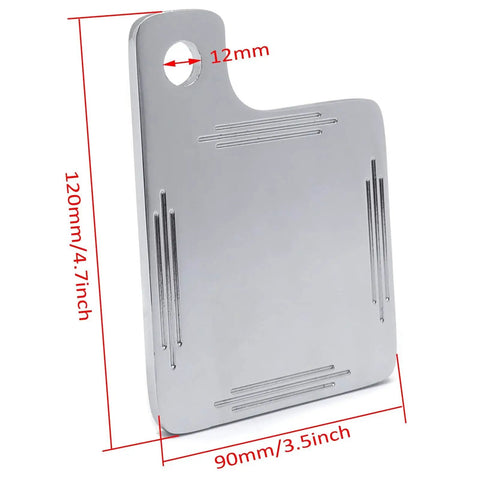 Universal Motorcycle License Plate Bracket for Renewal Tag and Inspection Tag Mount, Chrome Billet Aluminum, dimensions shown