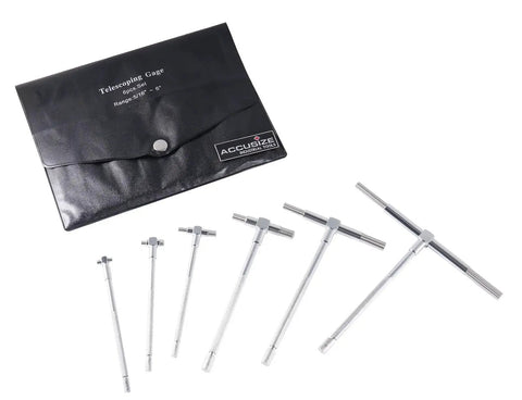 Telescoping Gage Set Five Sixteenths To Six Inches Six Piece With Hardened Contact Points And Self Centering System In Rustproof Steel Featuring Smooth Spring Tension And A Plastic Fitted Bag By Accusize Industrial Tools.