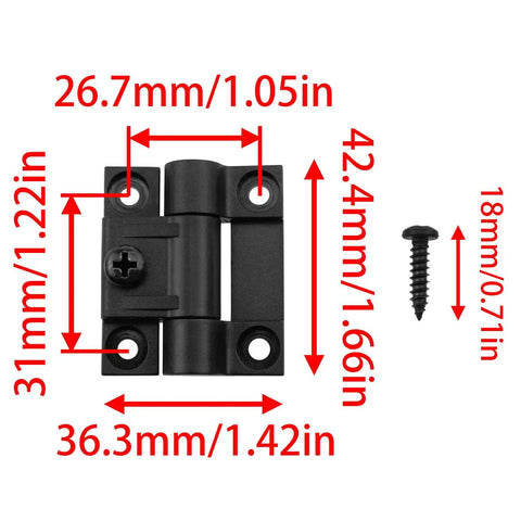 Adjustable Torque Plastic Hinge Pair 43mm x 36mm Black With 4 Countersunk Holes Includes Mounting Screws E6-10-301-20 Series