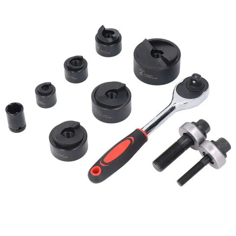 Pro Grade Beefy Ratchet Knockout Hole Punch Kit For Metal And Plastic Heavy Duty Manual Punch Tool With 6 Size Punches displayed