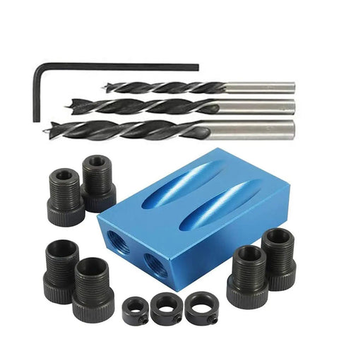 Pocket Hole Jig Kit 14 Piece for Woodworking and Carpentry Joinery 15 Degree Inclined Hole Fixture with drill bits, dowels, guides