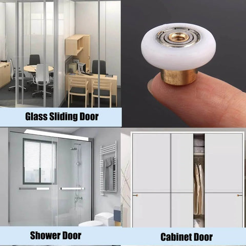 Six Pack Shower Door Rollers Wheels Replacement Kit For Glass Bathroom Doors, Quiet Smooth Sliding Runner, Copper POM Wheel In Use