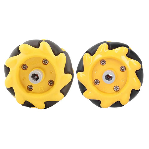 Omni Directional Mecanum Wheels For Smart Robot Car Parts, 48mm Small Wheels, 1 Pair, High Visibility Yellow And Black Design