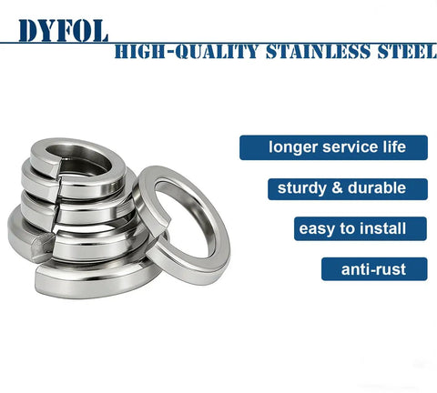 Front view of DYFOL 3/8-inch stainless steel split lock washers, 50 pcs.