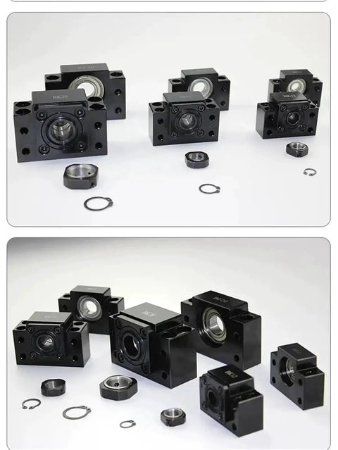 End Support Bearing For Miniature Ball Screw Nut Housing Fits SFK0802 SFK1002 SFK0601 C5 FKFF10 shown with components on white surface