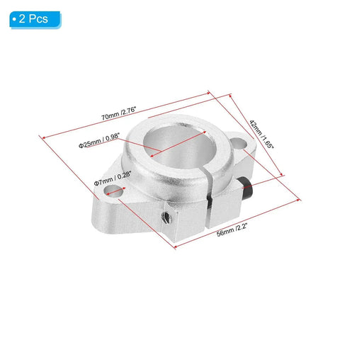 Aluminum Linear Rail Clamp Guide Support For 25mm Shaft 2 Pack SHF25, dimensions displayed, corrosion-resistant CNC part.