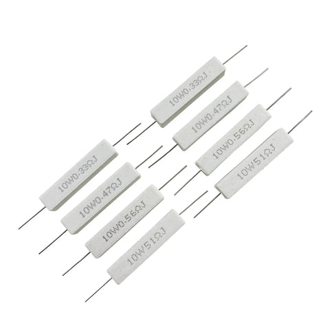 Ceramic cement resistors, white rectangular, 10W, 0.47Ω, J tolerance with axial leads