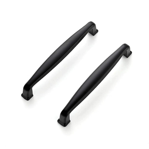 Two 5-inch matte black cabinet handles from the 30 Pack for kitchen cupboards, stainless steel with center to center 5-inch spacing.