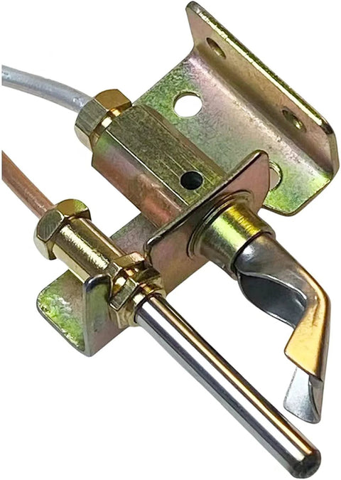 Water heater pilot assembly with thermocouple and natural gas tubing, metal bracket, Amazon brand.