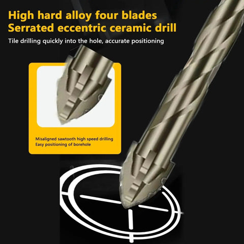 5 Piece 4 Tooth Eccentric Drill Bit Set for Concrete Glass Cast Iron Tile Wood and Metal Heavy Duty High Strength Hex Shank