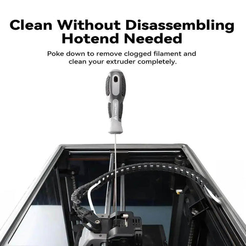 Clog Poke 3D Printer Nozzle Cleaning Kit for 1.75mm Filament Nozzles with 1.5mm Arrow Tip Needle shown in 3D printer hotend