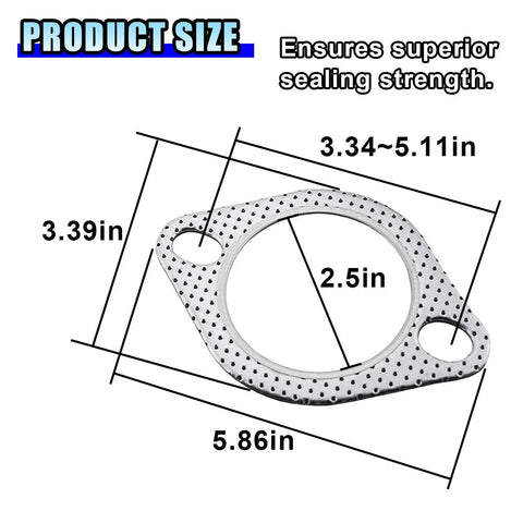 DUSCOKE 2-pack exhaust gasket, 2.5-inch flange, reinforced high-temp 2-bolt gasket with perforated metal.