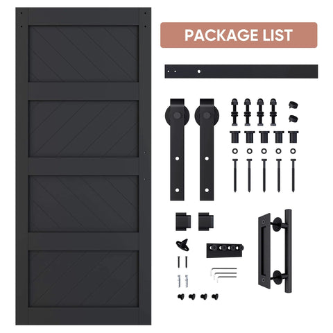36x84 Inches Sliding Barn Door Four Panel Black With Hardware Kit Included Dope Wave Pattern Waterproof Panels And Pre Drilled Holes
