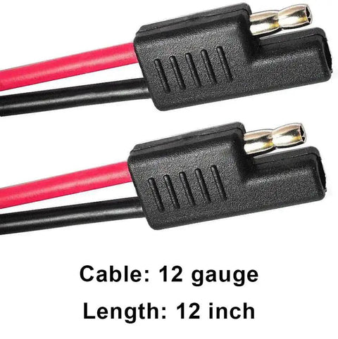 2 Pin Quick Disconnect SAE Wire Harness Connector with 12 inch 12 gauge cable, heavy duty polarized plug, red/black leads