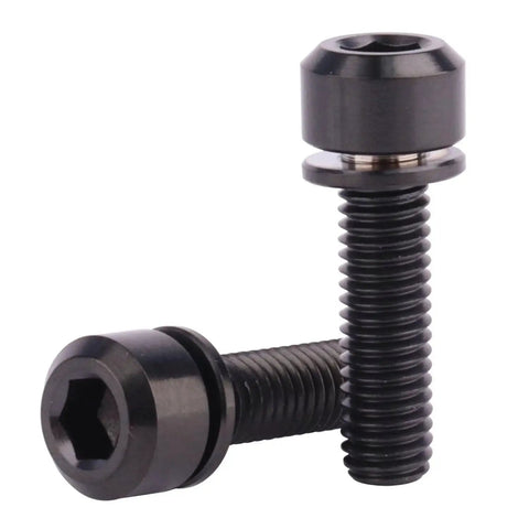 Pair of Ultra Lightweight Titanium Hex Bolts For Bicycle Stem With Washer Pack Of 6 M5 X 16, 18, 20mm Stigma Chamfer Head Black Finish