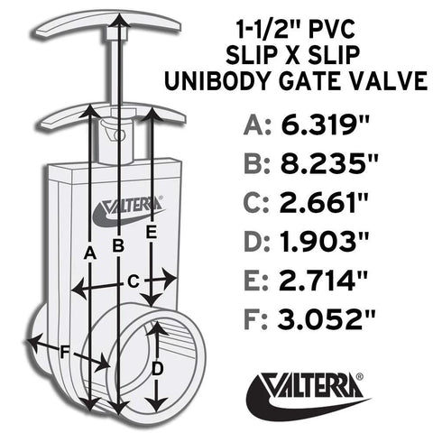 PVC gate valve, 1-1/2 inch slip x slip unibody, white, Valterra