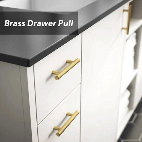 10 Pack Brushed Brass Finish Stainless Steel Cabinet Handles And Drawer Pulls For Kitchen And Bathroom Cupboards, 6 Inch Overall Length