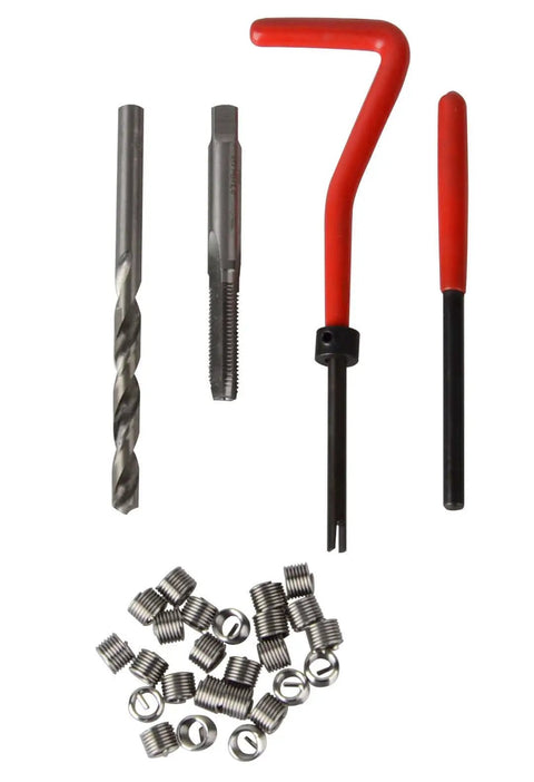 131 Piece Helicoil Thread Repair Kit With HSS Drill Bit And Thread Insert Tool For M5 M6 M8 M10 M12 Threads displayed.