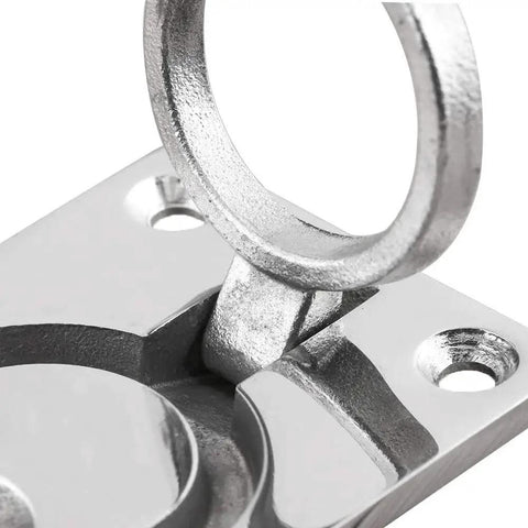 Close-up of Flush Ring Pull Handles Set Of 2 In Stainless Steel 304 For Boat Hatch Latch And Cabinet, showing mounting details.