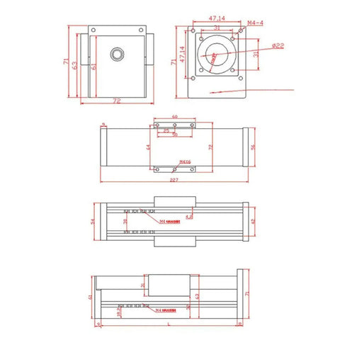 Technical drawing of Beefy Full Enclosed Linear Actuator With Aluminum Sliding Table And 155mm Stroke For Precision Automation And Robotics.