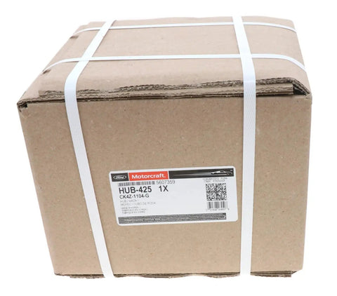 Cardboard box containing Front Wheel Hub Assembly For 2019 Transit Van Hub425 label displayed