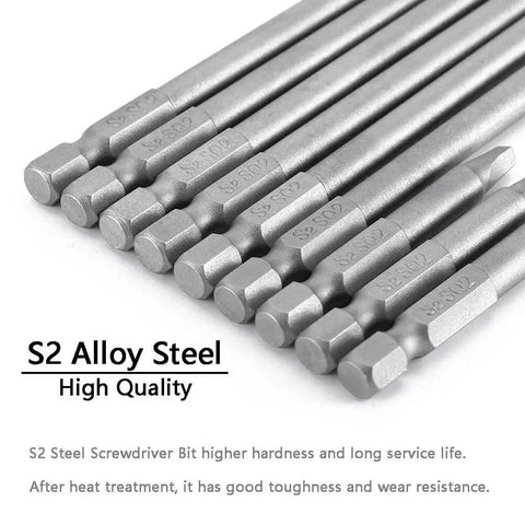 Nine Piece Square Head Screwdriver Bits Set With Quarter Inch Hex Shank Magnetic S2 Steel For Pocket Hole Jig And Electric Drill