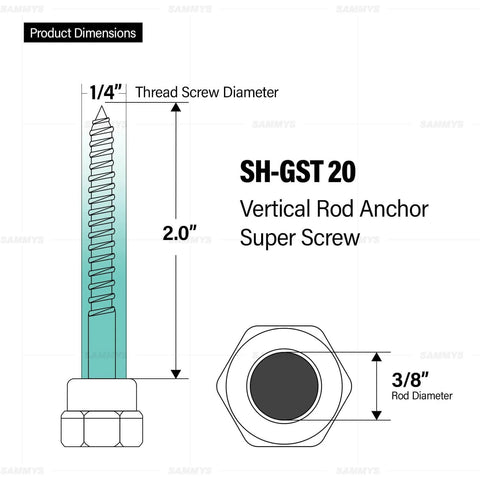 Pro Grade Wood Screw Swivel Threaded Rod Anchor For Wood, 20 3/8 Inch, 17 Degree Off Vertical Install, Steel With Electro Zinc Coating