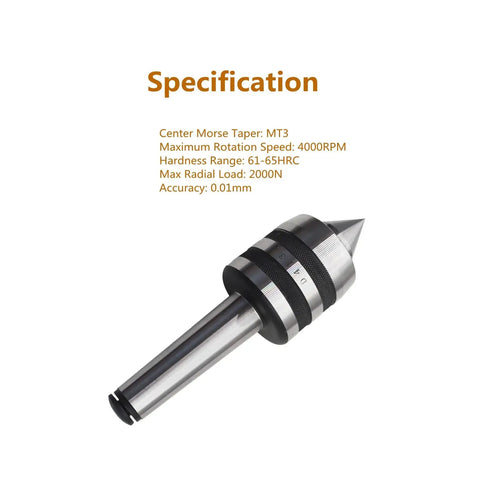 MT3 Live Tailstock Center For High Speed CNC Turning Medium Duty 60 Degree Point 3MT Taper 4000 RPM Max Hardened Steel