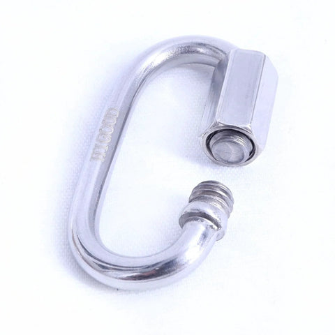 Close-up of a 1.7 Inch Stainless Steel Carabiner And 304 Grade Chain Quick Links Set, 10 Pack, Screw Locking Connectors