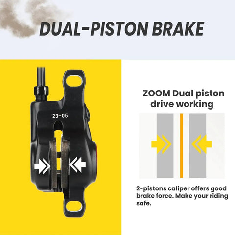 Zoom H875E dual-piston hydraulic brake caliper, front view, black, for e-bikes with 180mm rotors