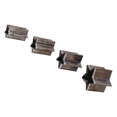 Four-piece star shape leather cutting dies set in alloy steel, showing hollow cutter punch tools for EVA foam, fiberboard, and clay crafts.