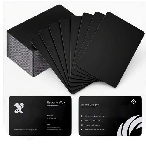 0.8mm Thick Aluminum Metal Cards For Laser Engraving, Black 86 X 54 Mm, 26 Pack displayed in fan formation