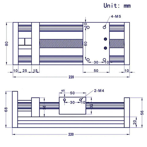 Technical diagram of Beefy Pro Grade 100mm Travel Linear Rail Guide With Dual Optical Axis And SFU1605 Ballscrew Nema 23 Stepper Motor Included CNC Router Linear Slide For Smooth Precise Motion