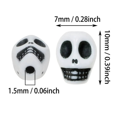 200 Pcs Halloween Skull Beads Acrylic Skeleton Head Spacers For Bracelets Earrings Necklaces Jewelry Making DIY Crafts Ghost Charms White 10X7mm