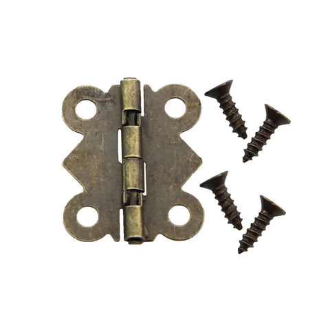 Antique Bronze Butterfly Hinge Set For Small Boxes And Craft Projects, 30 Pieces, 20x17mm, Includes 120 Screws, Iron Hardware With Anti Rust Coating