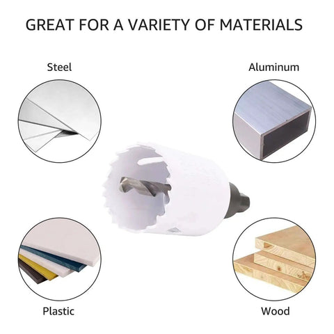 Bi-Metal Hole Saw Kit 9-Piece With Carrying Case, High Speed HSS Cutters for cutting steel, aluminum, plastic, and wood.