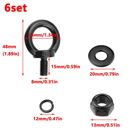 Heavy Duty M8 Stainless Steel Lifting Eye Bolts Set With Lock Nuts, Lock Washers And Flat Washers, 304 Grade, Black Finish