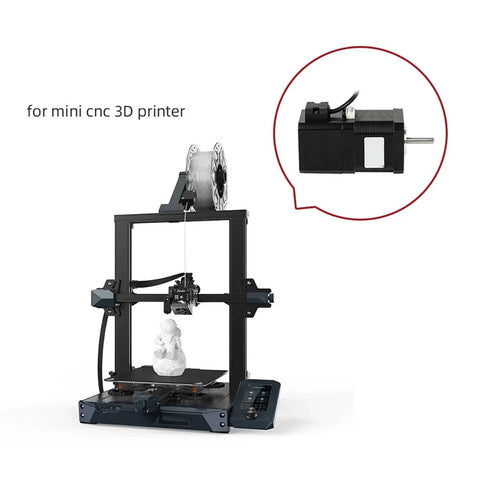 Brake stepper motor, NEMA17 12V, 4-lead, 52 Ncm, model 42HS48-YC-PD, shown mounted on a 3D printer for engraving.