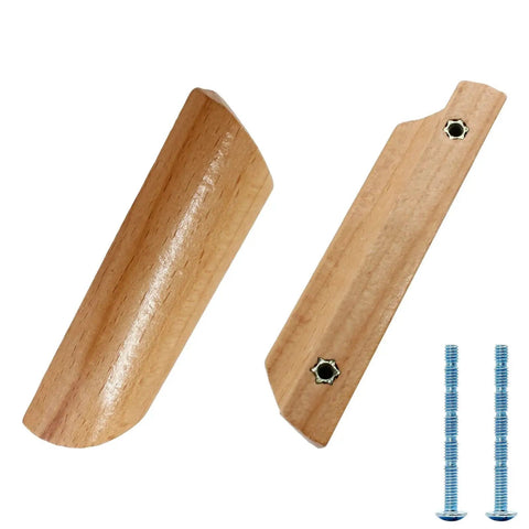 Wooden Handle Set 64mm Hole Centers Decorative Furniture Pulls Painted Smooth Finish in natural log color with mounting screws, pack of 10.