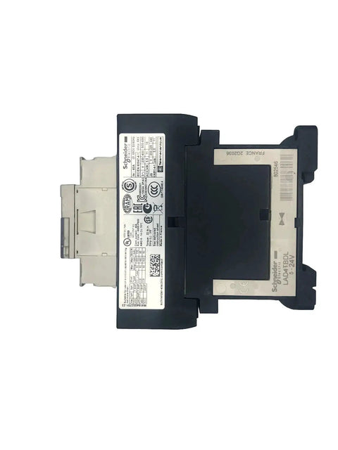 Side view of TeSys D 3 Pole Contactor LC1D25BD 25 Amp AC3 with 24V DC Coil 440V rated industrial motor starter relay for automation.