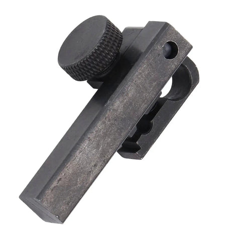 OPPWONG dial indicator holder, aluminium alloy adaptor clamp with knurled knob (angled view)