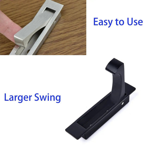 Matte Black Edge Pull Pocket Door Handles In Stainless Steel 304 With Flush Mount Design, shown in open and closed positions