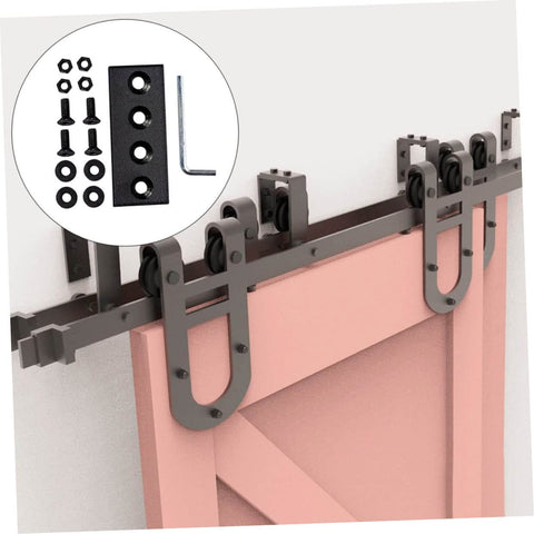 Flat Track Brackets And Mending Plates For Barn Door Track Connector Set with hex fixing holes and mounting screws installed